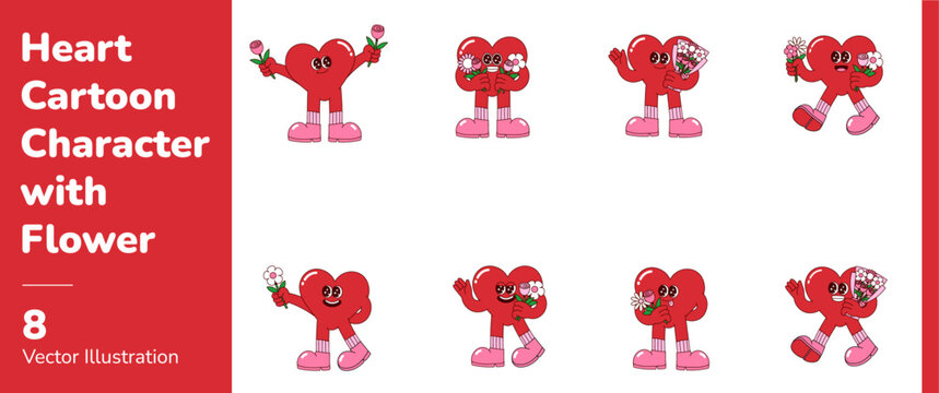 Heart Cartoon Character with Flower
