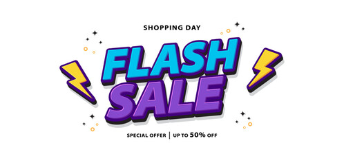 Flash sale banner with sparkling neon lights. Vector illustration for shopping day promotion, online shopping, special Offer coupon, voucher, banner template, websites, social media advertising.
