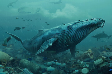 Fototapeta premium Fantastically beautiful majestic huge whale in ocean