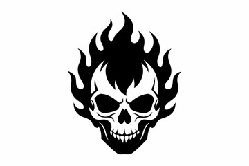 Fire skull icon, flaming skull silhouette vector