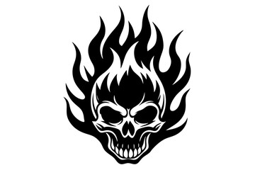 Fire skull icon, flaming skull silhouette vector