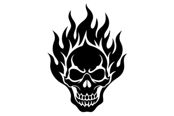 Fire skull icon, flaming skull silhouette vector