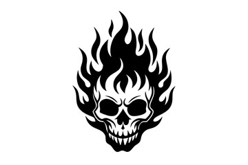 Fire skull icon, flaming skull silhouette vector