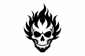 Fire skull icon, flaming skull silhouette vector