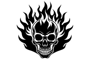 Fire skull icon, flaming skull silhouette vector