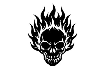 Fire skull icon, flaming skull silhouette vector
