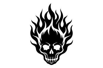 Fire skull icon, flaming skull silhouette vector