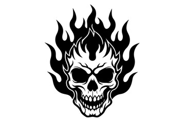 Fire skull icon, flaming skull silhouette vector