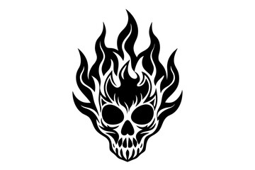 Fire skull icon, flaming skull silhouette vector