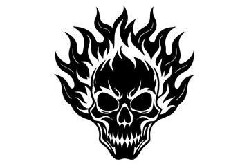 Fire skull icon, flaming skull silhouette vector