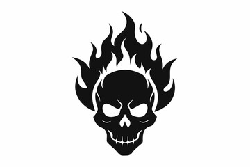 Fire skull icon, flaming skull silhouette vector