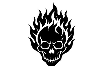 Fire skull icon, flaming skull silhouette vector