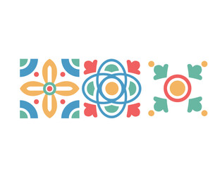 Geometric ornament pattern with symmetrical shapes in vibrant pastel colors. Ideal for decorative design and textile prints modern and classic elements. Vector illustration isolated on white