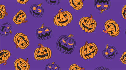 Halloween pumpkins pattern. Hand drawn illustration.	
