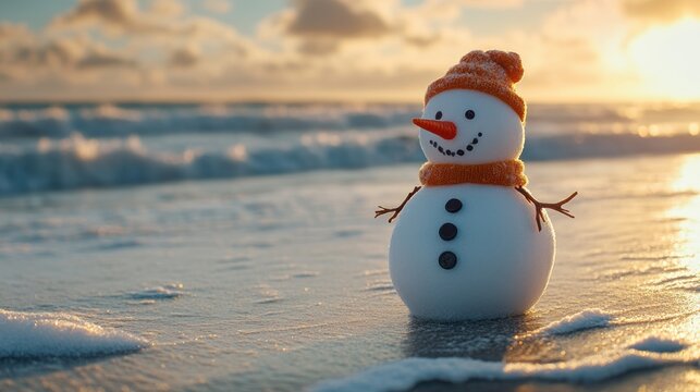 Snowman on a sandy beach