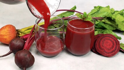 Fresh beetroot juice for detox and energy. This anti-inflammatory superfood enhances vitality, supports detoxification, and promotes wellness, making it a perfect choice for a healthy energized lifest
