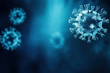 Coronavirus in dark abstract background with a blue color
