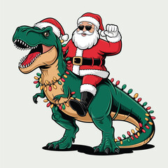 Santa Claus Riding a Roaring T-Rex. Hilarious Christmas T-Shirt for Dinosaur Lovers © rasstocker