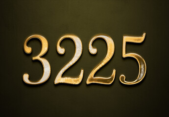 Old gold effect of 3225 number with 3D glossy style Mockup.	