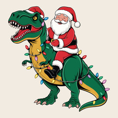 Santa Riding a T-Rex. Perfect Funny Christmas Shirt for Dinosaur Enthusiasts © rasstocker