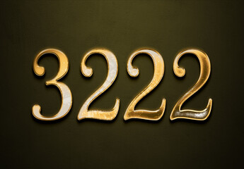 Old gold effect of 3222 number with 3D glossy style Mockup.	