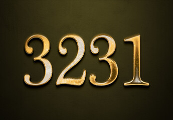 Old gold effect of 3231 number with 3D glossy style Mockup.	
