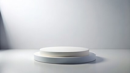 In a clean studio setting, a simple white podium platform effectively displays products against an immaculate white