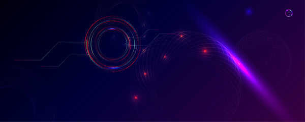 Dark retro futuristic cyberpunk elements abstraction background cosmos synthwave vaporwave retrowave glitch circle with blue and pink glows