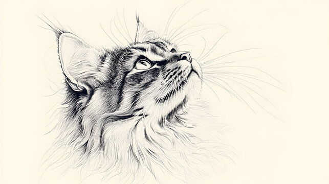 recommend clip art: Maine Coon Cat sketch hand drawn line art engraving Vector illustration