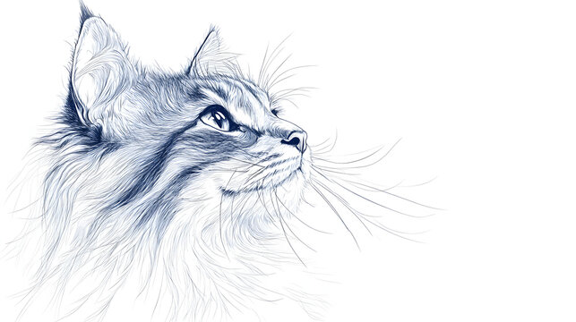 recommend clip art: Maine Coon Cat sketch hand drawn line art engraving Vector illustration