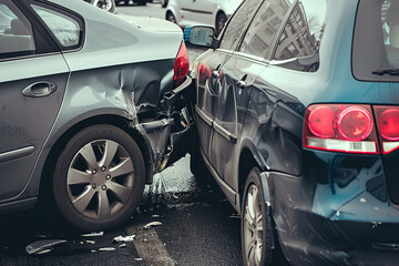 Collision of two vehicles involved in major accident on city road with damage