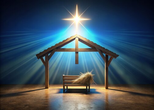 In a peaceful setting, an empty manger creates a cross shadow, embodying hope and faith, reminding us of