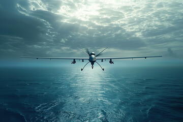 Drone flying in the sky over nature during observation