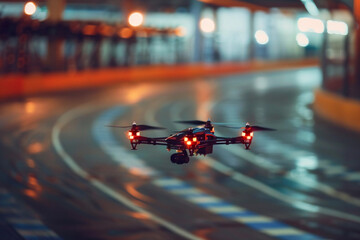 Drone flying in the sky over nature during observation