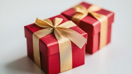 Obraz premium Christmas presents, red boxes on white background