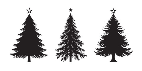 Obraz premium Christmas Tree Silhouette flat icon set