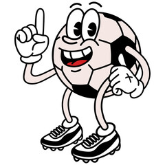 Soccer Ball Football Cartoon Mascot Character Design Retro Vintage Illustration