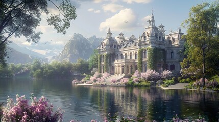 Enchanted Castle by the Lake: A Dreamy Landscape