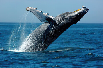 Fantastically beautiful majestic huge whale in ocean