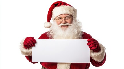 Naklejka premium Santa Claus holding white sign in white background