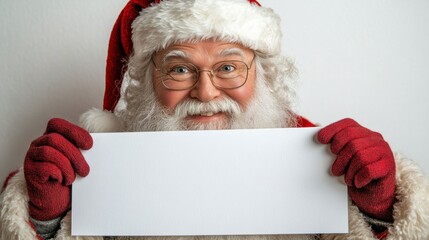 Naklejka premium Santa Claus holding white sign in white background