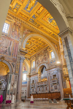Archbasilica of Saint John Lateran indoor. Mass celebrating. Rome, Italy