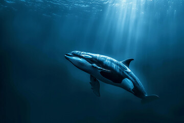 Fantastically beautiful majestic huge whale in ocean