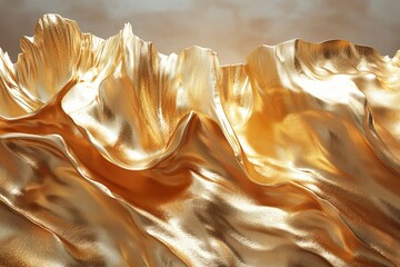 A stunning hyperrealistic depiction of a gold landscape reflecting warm light in a serene setting