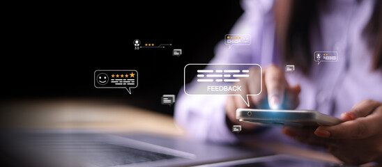 Feedback concept, user comment rating online, writing feedback reviews, and reputation management...