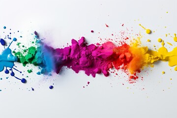 Fototapeta premium Colorful powdery substance is spread out in a rainbow pattern. The colors are vibrant and the texture is powdery. Concept of creativity and playfulness