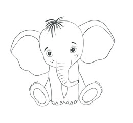 Baby elephant line art. Coloring page of Cute Cartoon elephant for kids coloring book