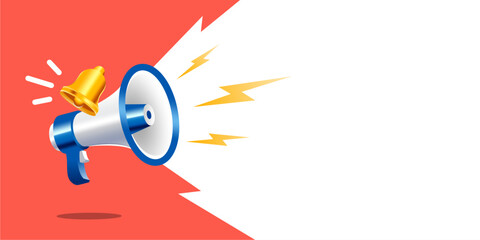 megaphone with bell vector, shouting loudspeaker with lightning illustration. modern concept of join us in job vacancy. Announcement concept. Social media marketing campaign background.