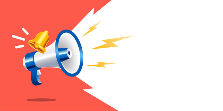 megaphone with bell vector, shouting loudspeaker with lightning illustration. modern concept of join us in job vacancy. Announcement concept. Social media marketing campaign background.