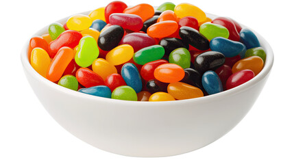 bowl filled with colorful jellybeans on a transparent background